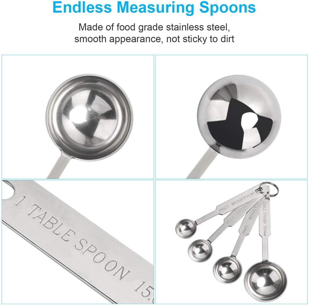 5PCS  Measuring Spoons Set, Includes 1/8 Tsp, 1/4 Tsp, 1/2 Tsp, 1 Tsp, 1 Tbsp, Food Grade Stainless Steel Measuring Cups, Tablespoon and Teaspoon for Measure