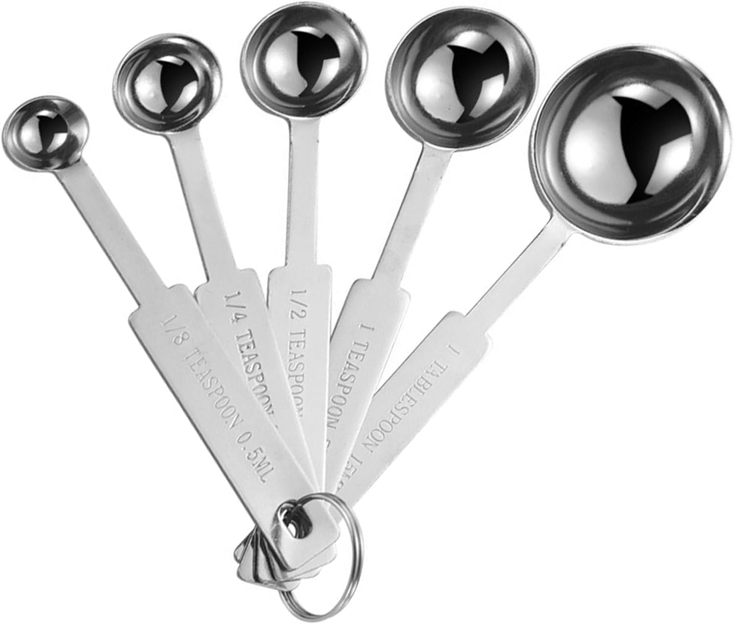 5PCS  Measuring Spoons Set, Includes 1/8 Tsp, 1/4 Tsp, 1/2 Tsp, 1 Tsp, 1 Tbsp, Food Grade Stainless Steel Measuring Cups, Tablespoon and Teaspoon for Measure