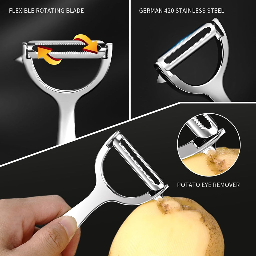 Ultra Sharp Vegetable Peelers for Kitchen 10 Years No Rust Stainless Steel Serrated Potato Peeler Easy to Use Y Peeler with Durable Non-Slip Ergonomic Grips for Carrots, Fruits, Veggie