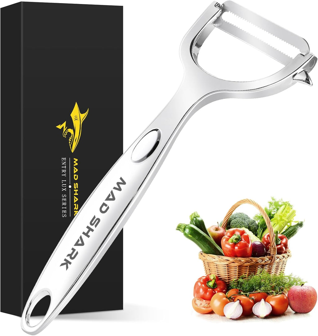 Ultra Sharp Vegetable Peelers for Kitchen 10 Years No Rust Stainless Steel Serrated Potato Peeler Easy to Use Y Peeler with Durable Non-Slip Ergonomic Grips for Carrots, Fruits, Veggie
