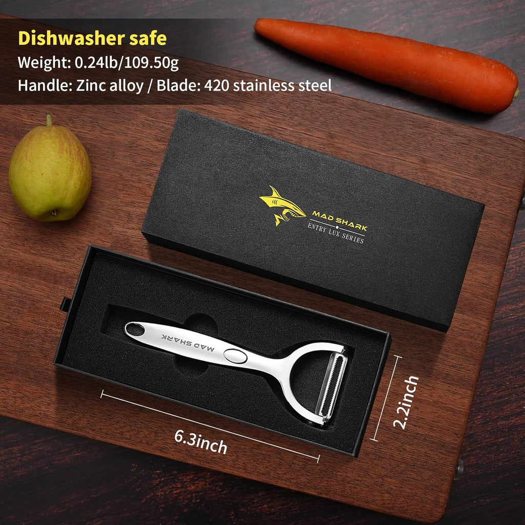 Ultra Sharp Vegetable Peelers for Kitchen 10 Years No Rust Stainless Steel Serrated Potato Peeler Easy to Use Y Peeler with Durable Non-Slip Ergonomic Grips for Carrots, Fruits, Veggie